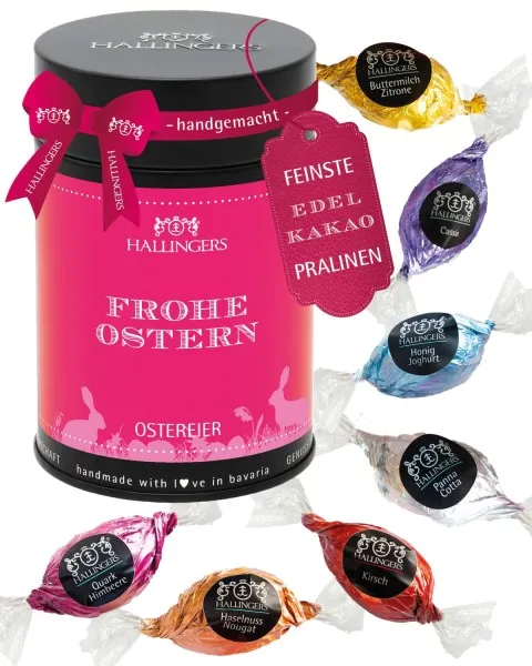 Frohe Ostern - pink - Pralinen-Osterei, ohne Alkohol handmade