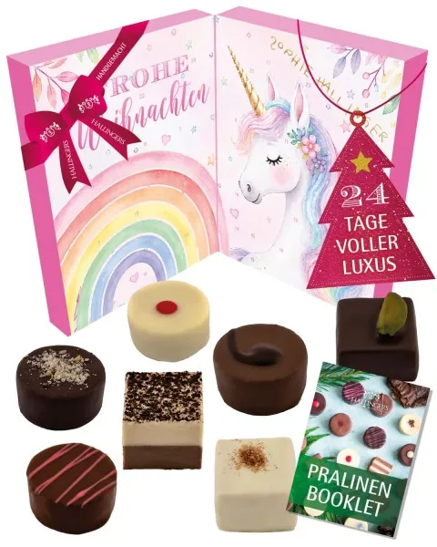 Adventskalender Einhorn - Pralinen, ohne Alkohol handmade
