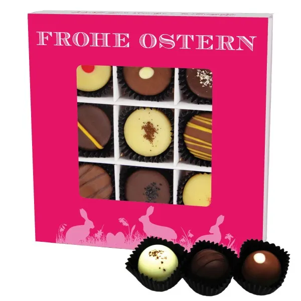 Frohe Ostern pink L - Pralinen, mit & ohne Alkohol