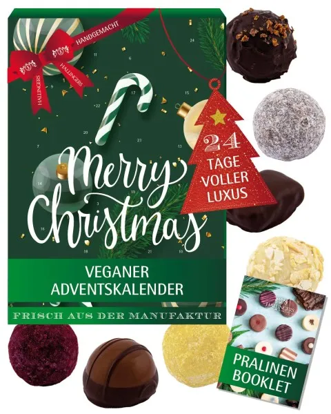 Adventskalender Merry Christmas vegan - Vegane Pralinen, mit & ohne Alkohol