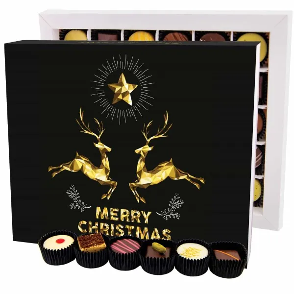 Merry Christmas Goldene Elche XXL - Pralinen, ohne Alkohol handmade