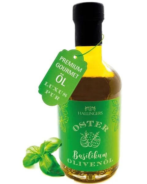 Oster-Öl (Natives Olivenöl Basilikum) - Premium-Öl, in Geschenk-Flasche