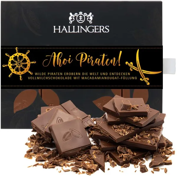 Vollmilch-Tafel Ahoi Piraten (Macadamia-Nougat) - Schokolade, handmade ohne Alkohol