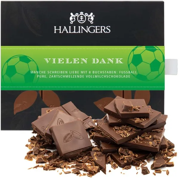 Vollmilch-Tafel Vielen Dank Fußball (Pur) - Schokolade, handmade ohne Alkohol