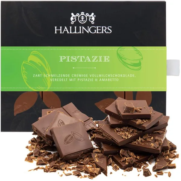 Vollmilch-Tafel Pistazie (Pistazie-Amaretto) - Schokolade, handmade ohne Alkohol