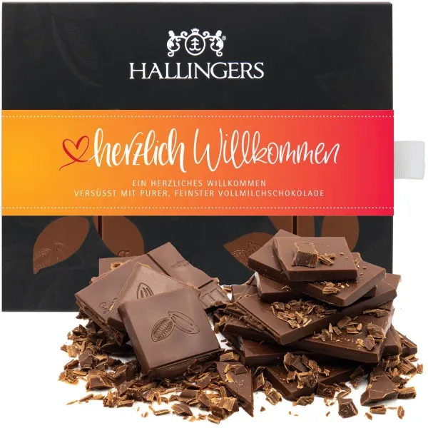 Vollmilch-Tafel Herzlich Willkommen (Pur) - Schokolade, handmade ohne Alkohol