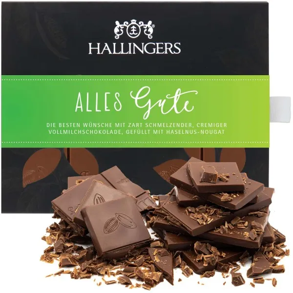 Vollmilch-Tafel Alles Gute (Haselnuss) - Schokolade, handmade ohne Alkohol