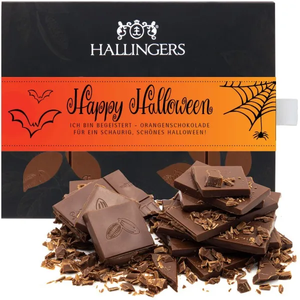 Vollmilch-Tafel Happy Halloween (Orange) - Schokolade, handmade ohne Alkohol