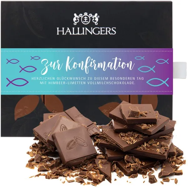Vollmilch-Tafel Zur Konfirmation (Himbeer-Limette) - Schokolade, handmade ohne Alkohol
