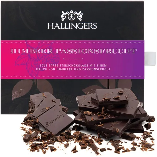 Zartbitter-Tafel Himbeer-Passionsfrucht (Himbeer-Maracuja) - Vegane Schokolade, handmade ohne Alkohol
