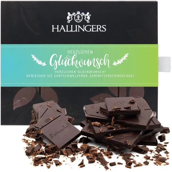 Zartbitter-Tafel Herzlichen Glückwunsch (Pur 85%) - Vegane Schokolade, handmade ohne Alkohol