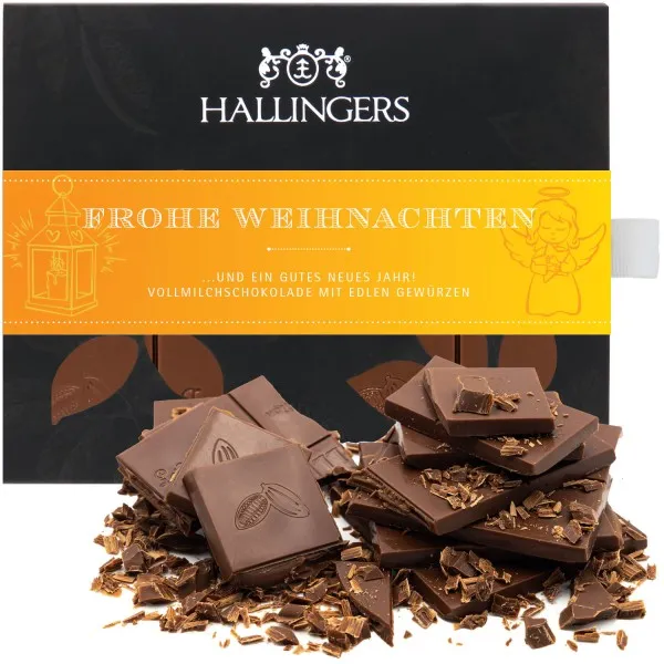 Vollmilch-Tafel Frohe Weihnachten (Xmas-Gewürze) - Schokolade, handmade ohne Alkohol