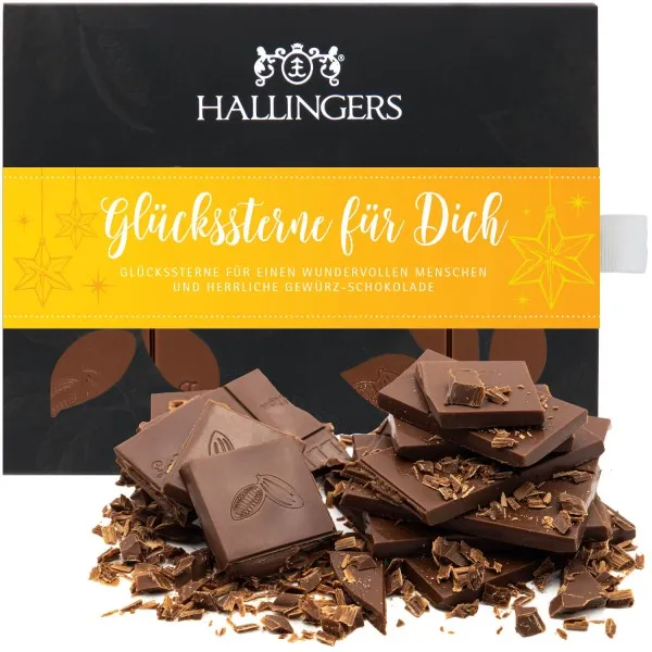 Vollmilch-Tafel Glückssterne für Dich (Xmas-Gewürze) - Schokolade, handmade ohne Alkohol
