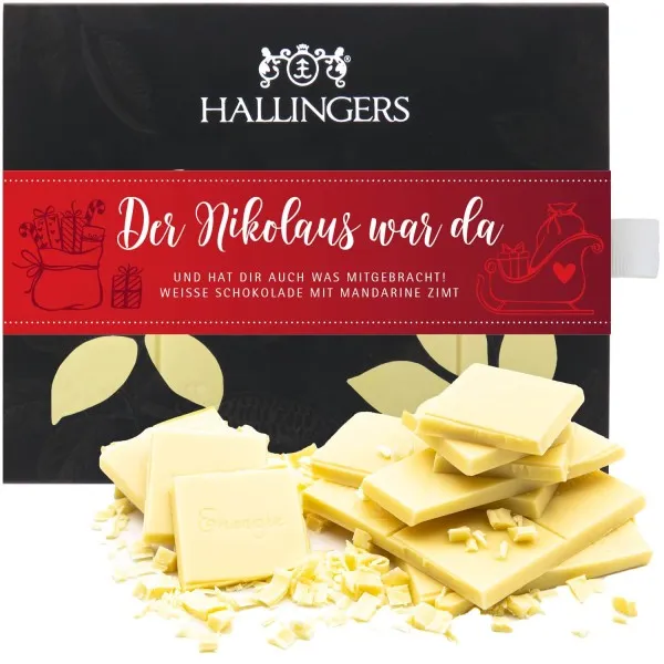 Weiße Tafel Der Nikolaus war da (Mandarine-Zimt) - Weiße Schokolade, handmade ohne Alkohol