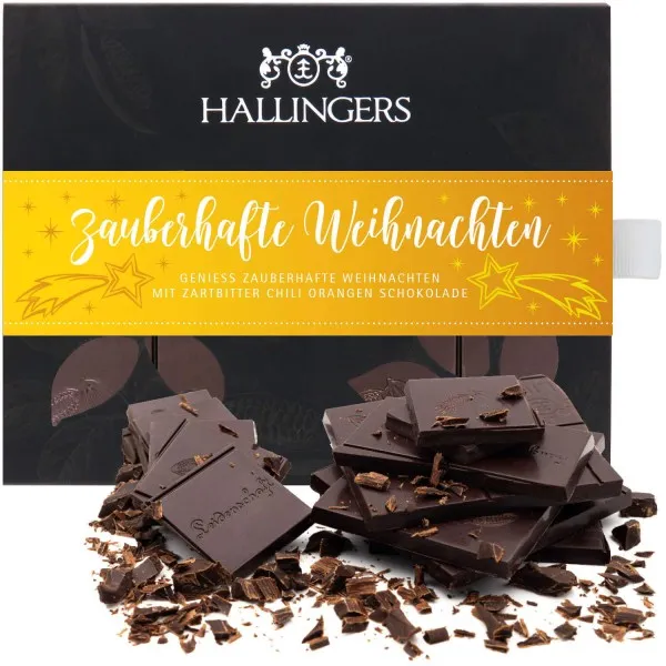 Zartbitter-Tafel Zauberhafte Weihnachten (Orange-Chili) - Vegane Schokolade, handmade ohne Alkohol