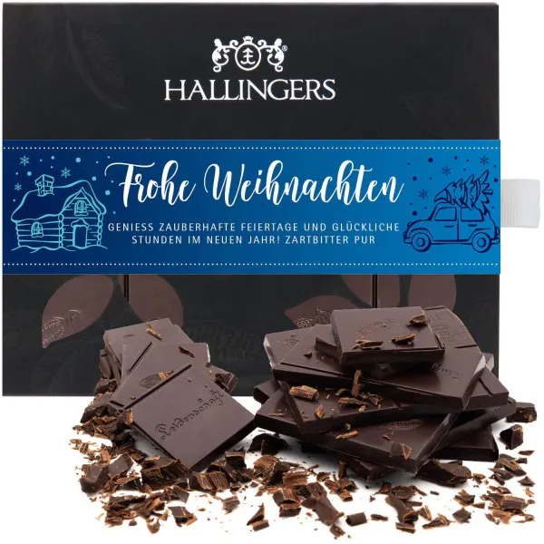 Zartbitter-Tafel Frohe Weihnachten (Pur 85%) - Vegane Schokolade, handmade ohne Alkohol