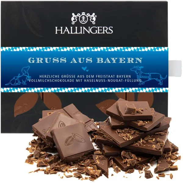 Vollmilch-Tafel Gruß aus Bayern (Haselnuss) - Schokolade, handmade ohne Alkohol