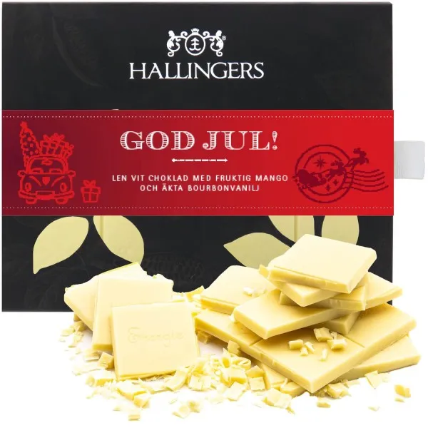 Weiße Tafel God Jul, red (Mango-Vanille) - Weiße Schokolade, handmade ohne Alkohol