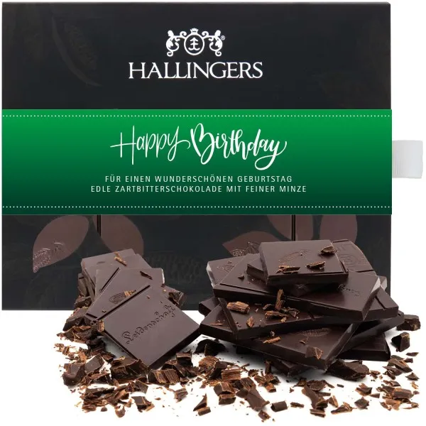 Zartbitter-Tafel Happy Birthday Green (Minze) - Vegane Schokolade, handmade ohne Alkohol