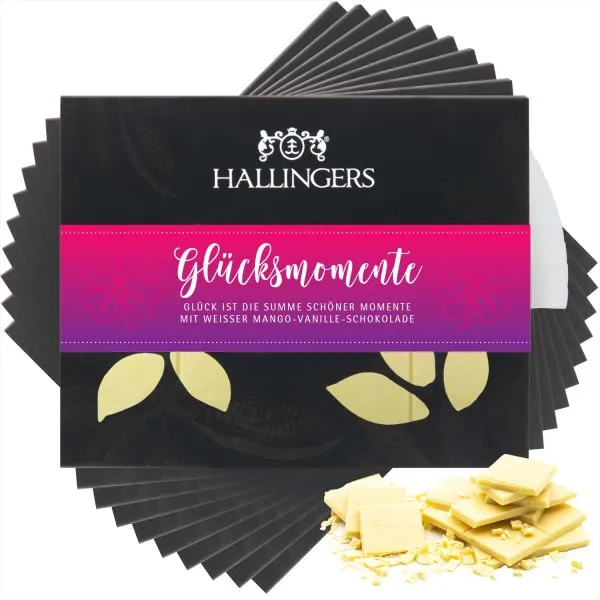 10x Weiße Tafel Glücksmomente (Mango-Vanille) - Weiße Schokolade, handmade ohne Alkohol