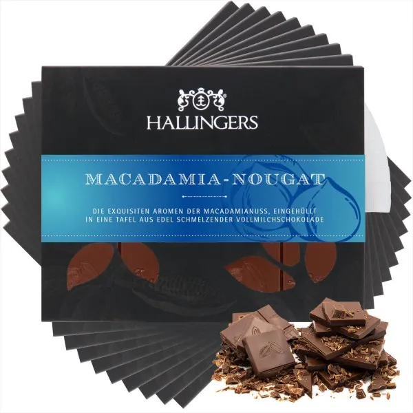 10x Vollmilch-Tafel Macadamia-Nougat (Macadamia-Nougat) - Schokolade, handmade ohne Alkohol