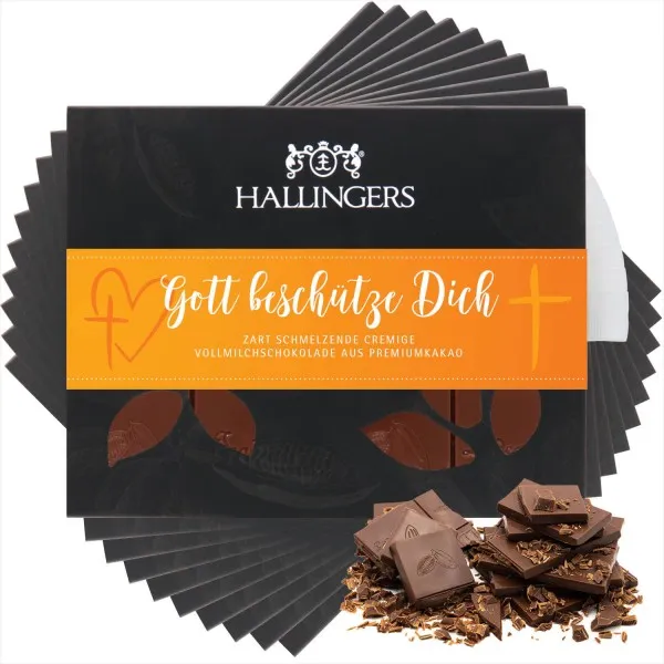 10x Vollmilch-Tafel Gott beschütze Dich (Pur) - Schokolade, handmade ohne Alkohol