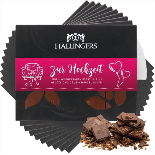 10x Vollmilch-Tafel Zur Hochzeit Pink (Pur) - Schokolade, handmade ohne Alkohol