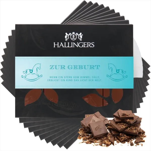 10x Vollmilch-Tafel Zur Geburt (Pur) - Schokolade, handmade ohne Alkohol