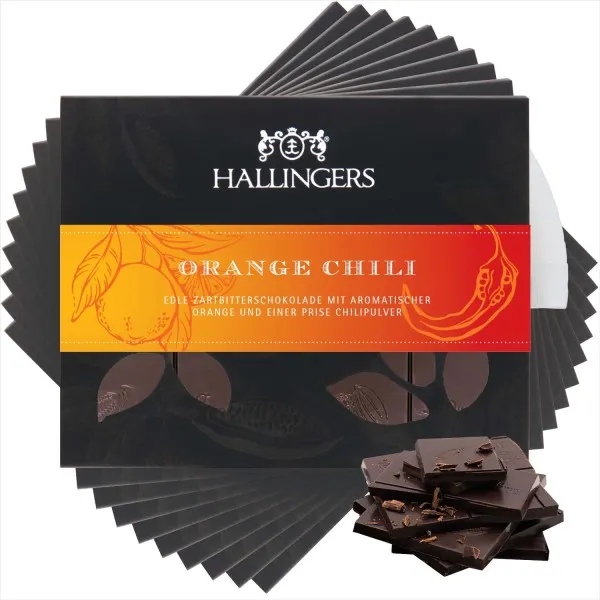 10x Zartbitter-Tafel Orange-Chili (Orange-Chili) - Vegane Schokolade, handmade ohne Alkohol