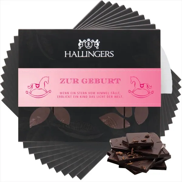 10x Zartbitter-Tafel Zur Geburt (Pur 85%) - Vegane Schokolade, handmade ohne Alkohol