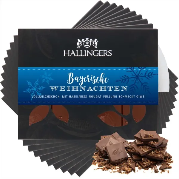 10x Vollmilch-Tafel Bayerische Weihnachten (Haselnuss) - Schokolade, handmade ohne Alkohol