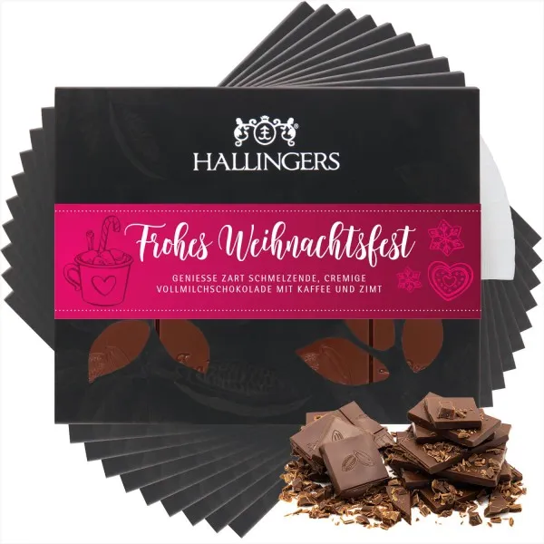 10x Vollmilch-Tafel Frohes Weihnachtsfest (Kaffee-Zimt) - Schokolade, handmade ohne Alkohol