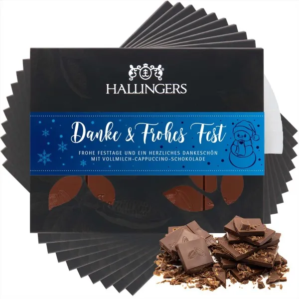 10x Vollmilch-Tafel Danke & Frohes Fest (Cappuccino) - Schokolade, handmade ohne Alkohol