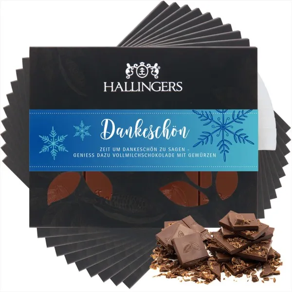 10x Vollmilch-Tafel Dankeschön (Xmas-Gewürze) - Schokolade, handmade ohne Alkohol