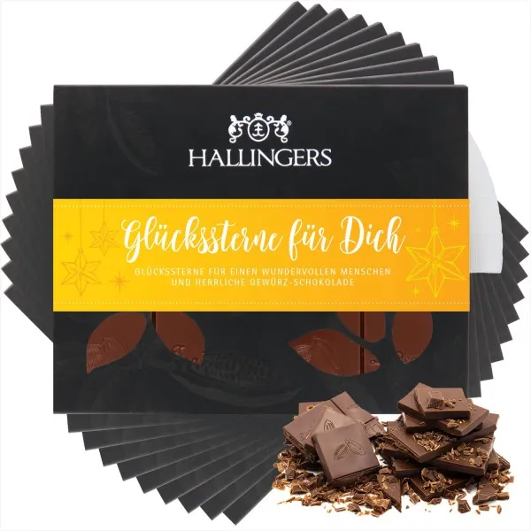 10x Vollmilch-Tafel Glückssterne für Dich (Xmas-Gewürze) - Schokolade, handmade ohne Alkohol