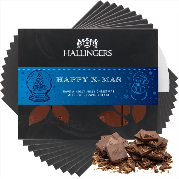 10x Vollmilch-Tafel Happy X Mas (Xmas-Gewürze) - Schokolade, handmade ohne Alkohol