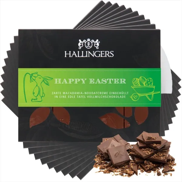 10x Vollmilch-Tafel Happy Easter (Macadamia-Nougat) - Schokolade, handmade ohne Alkohol