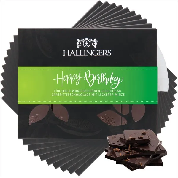 10x Zartbitter-Tafel Happy Birthday Green (Minze) - Vegane Schokolade, handmade ohne Alkohol