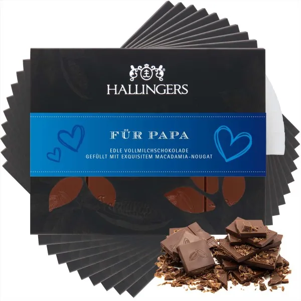 10x Vollmilch-Tafel Für Papa (Macadamia-Nougat) - Schokolade, handmade ohne Alkohol