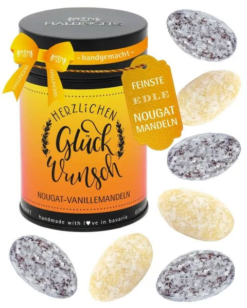 Herzlichen Glückwunsch - Nougat-Mandeln, handmade ohne Alkohol