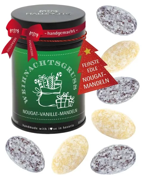 Weihnachtsgruß - Nougat-Mandeln, handmade ohne Alkohol