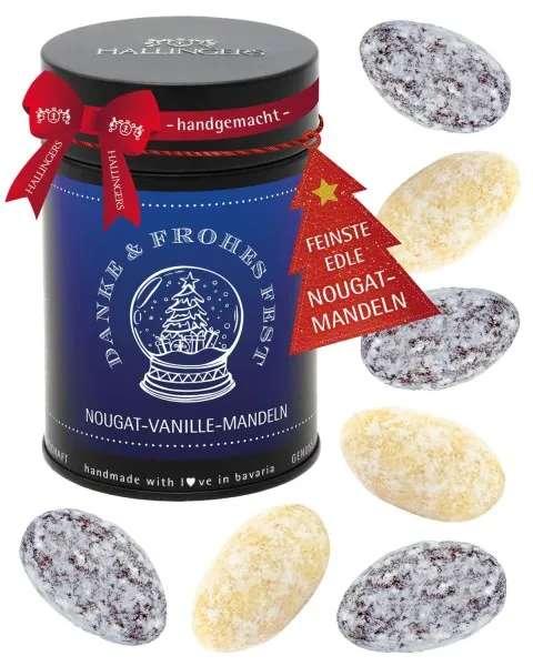 Danke & Frohe Weihnachten - Nougat-Mandeln, handmade ohne Alkohol