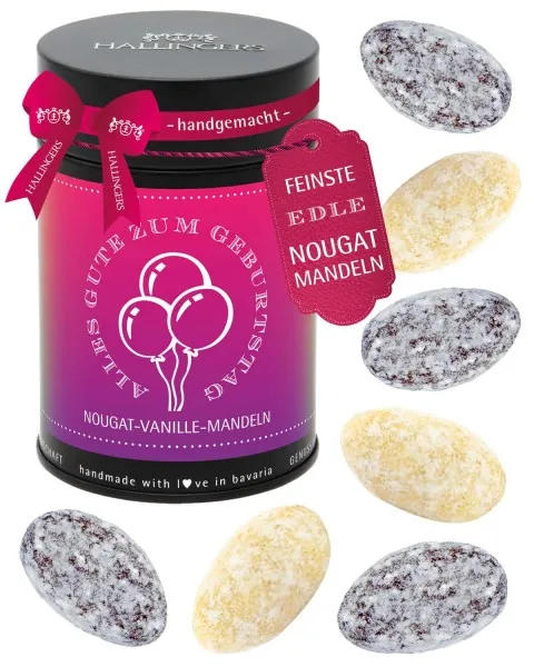 Alles Gute zum Geburtstag - Nougat-Mandeln, handmade ohne Alkohol