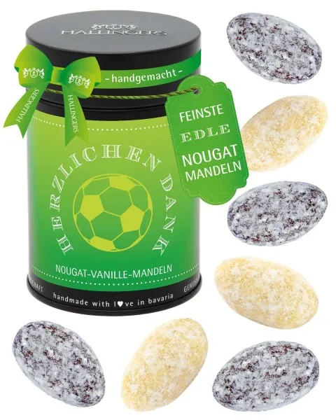 Herzlichen Dank Fußball - Nougat-Mandeln, handmade ohne Alkohol