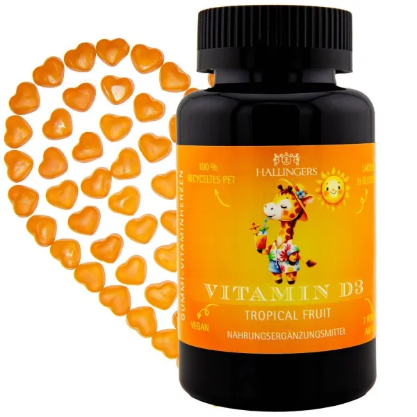Vitamin D3, Giraffe - Immunsystem Gummies, 60 vegane Vitaminherzen