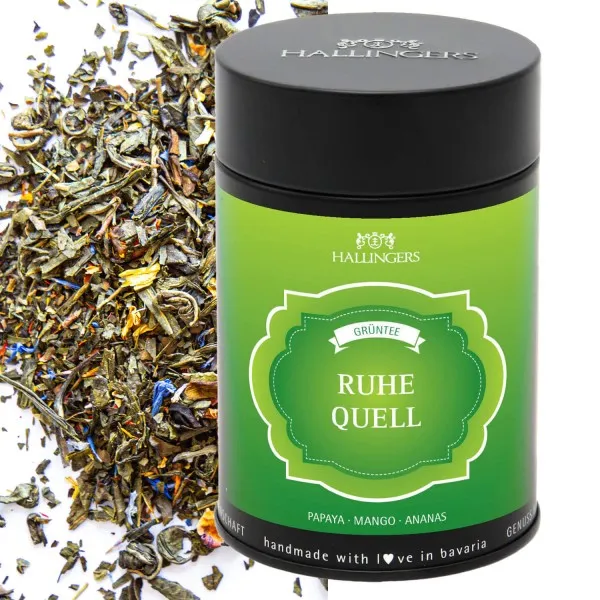 Ruhequell (mit weißem Tee, Papaya & Rose) - Grüner Tee, loser Tee Geschenkdose