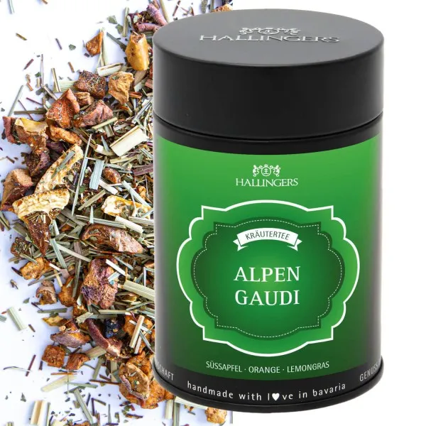 Alpengaudi (mit Süßapfel, Orange & Lemongras) - Kräutertee, loser Tee Geschenkdose