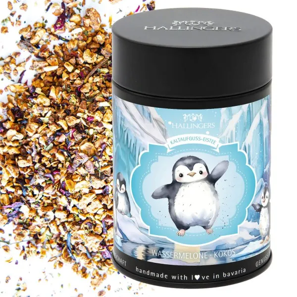 Pinguin Eistee (mit Erdbeer, Kokos & Limette) - Cold Tea, loser Tee Geschenkdose