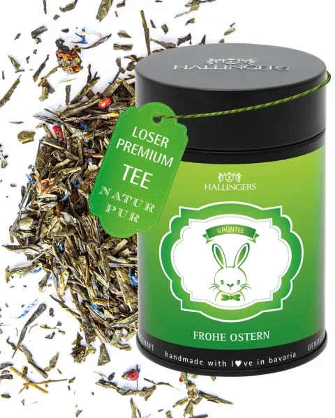 Frohe Ostern (mit Erdbeer, Kornblume & Grüntee) - Grüner Tee, loser Tee Geschenkdose