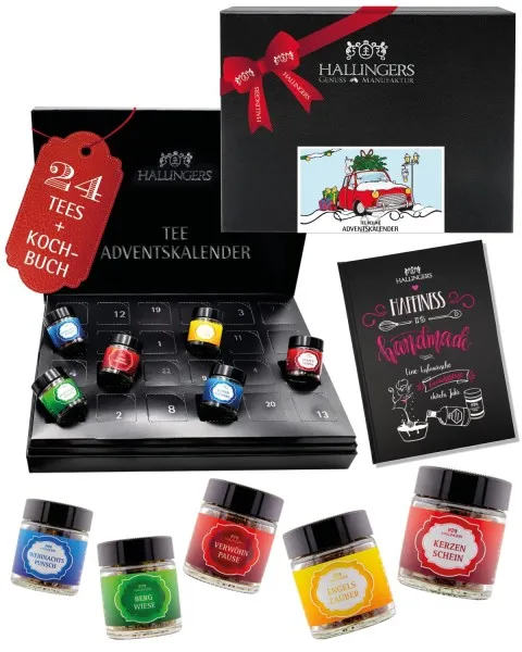 Adventskalender Christmas Car & Happiness is handgemacht (Bundle mit Kochbuch) - Tee-Set, 24x loser Tee Geschenkbox